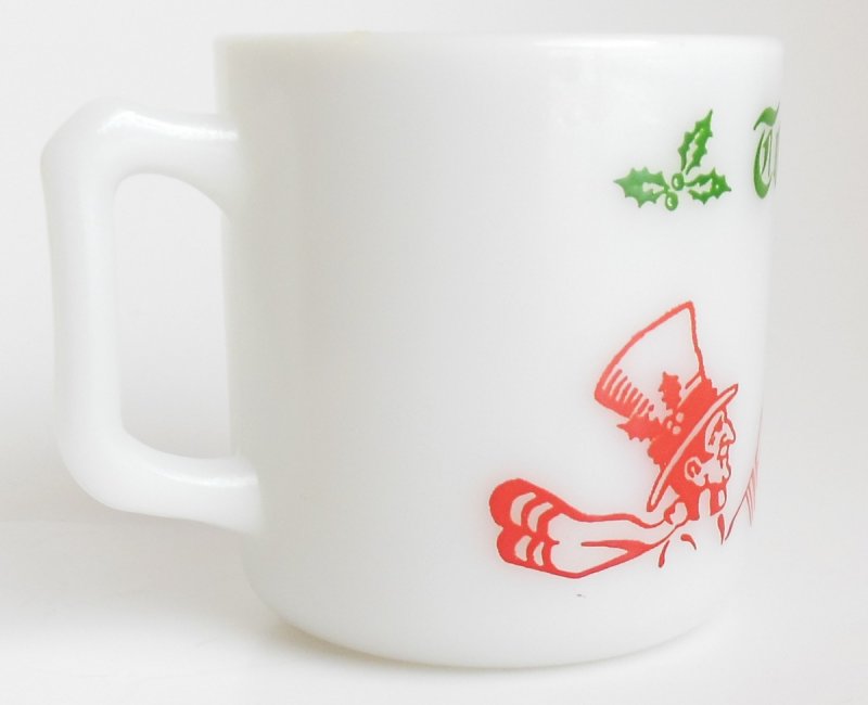 Image 3 of Tom and Jerry Cup Hazel Atlas White Milk Glass Mug Red Green Enamel 50s 60s