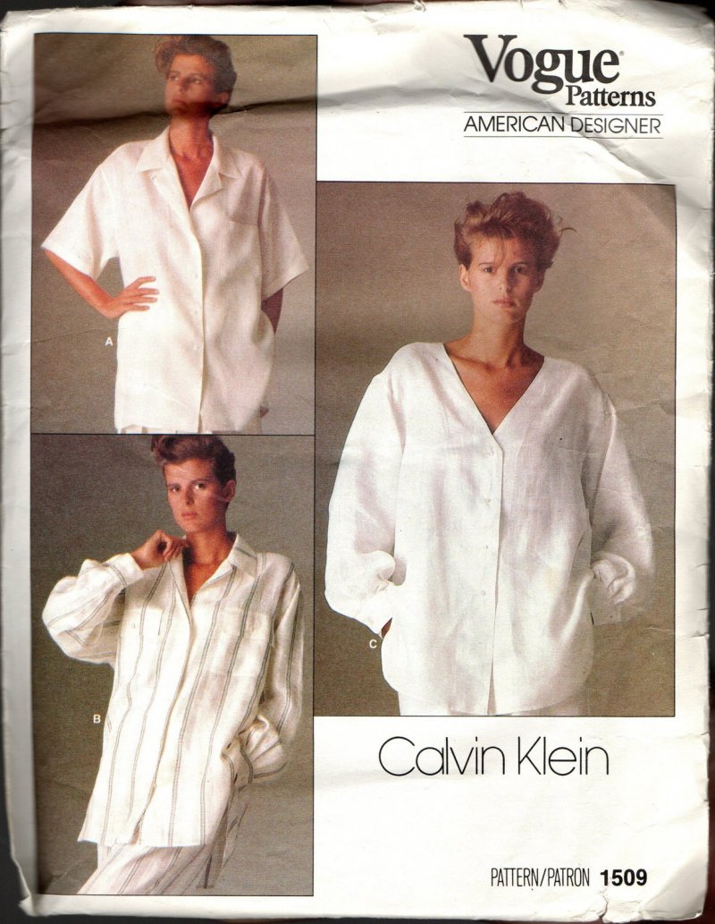 Calvin Klein Vogue Sewing Pattern 1509 Shirts Blouses Tops 8 Misses Vintage