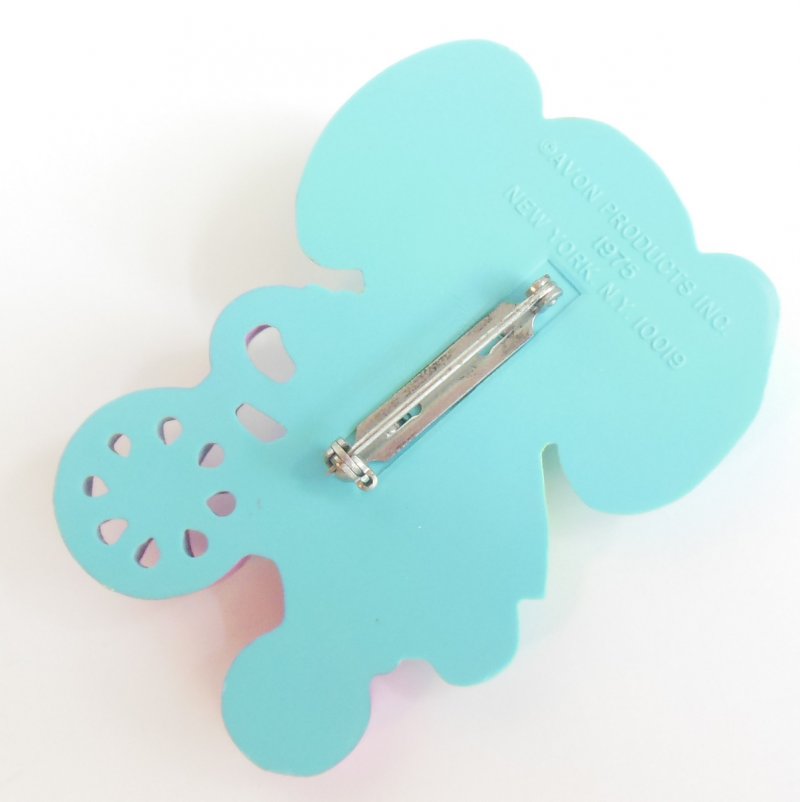 Image 2 of Vintage Avon Pedal Pusher Pin Blue Elephant Riding Bicylce Pink Wheels 1970s