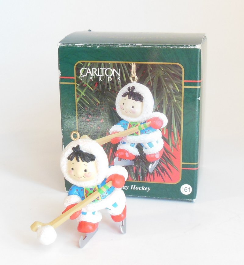 Holiday Hockey Christmas Ornament Glitter Eskimo Hockey Stick Puck Carlton Cards