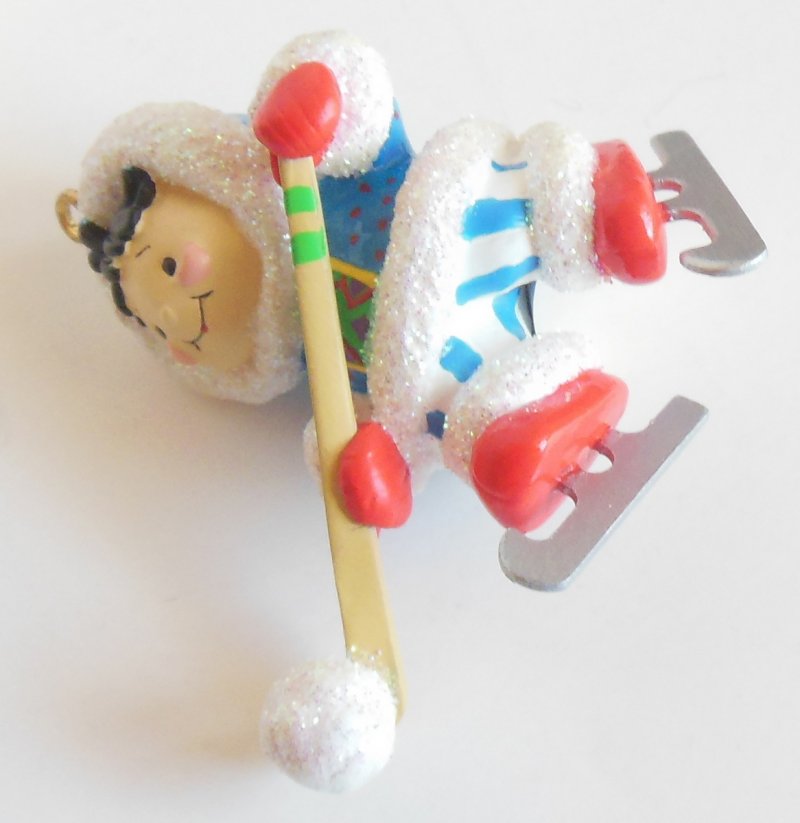 Image 1 of Holiday Hockey Christmas Ornament Glitter Eskimo Hockey Stick Puck Carlton Cards