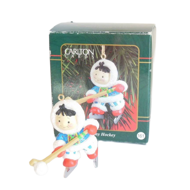 Holiday Hockey Christmas Ornament Glitter Eskimo Hockey Stick Puck Carlton Cards