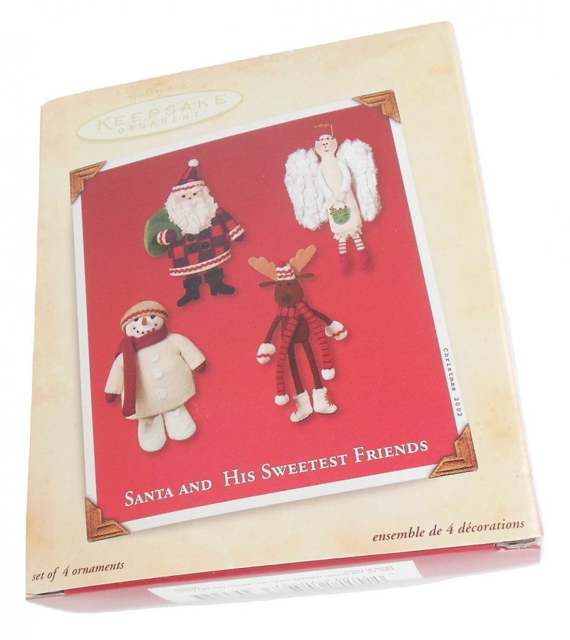 Hallmark Ornament Set Santa and His Sweetest Friends Plus Stuffed Frosty Santa