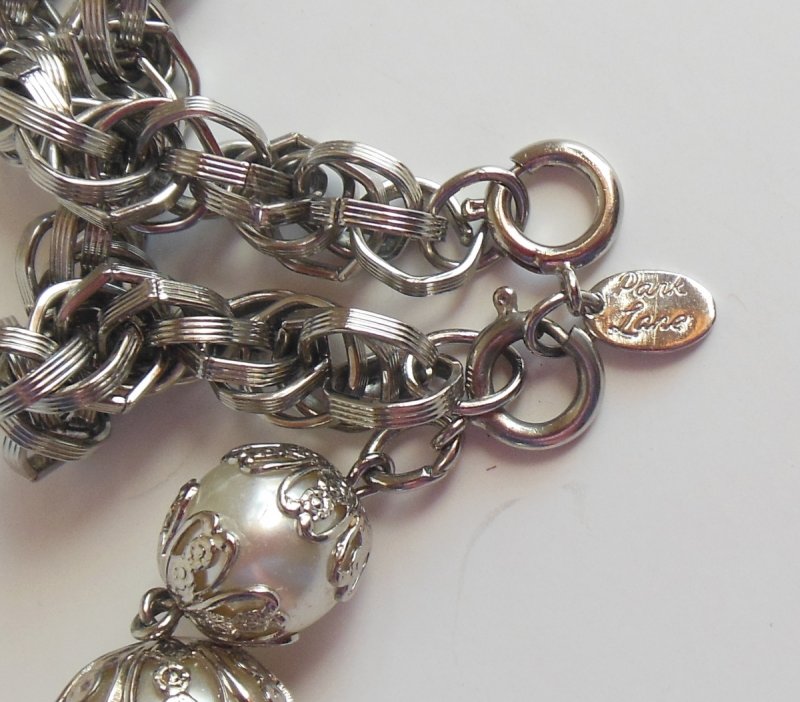 Image 2 of Heavy Park Lane Silver Necklace Intertwined Link Rope Chain Encapsulated Pearls
