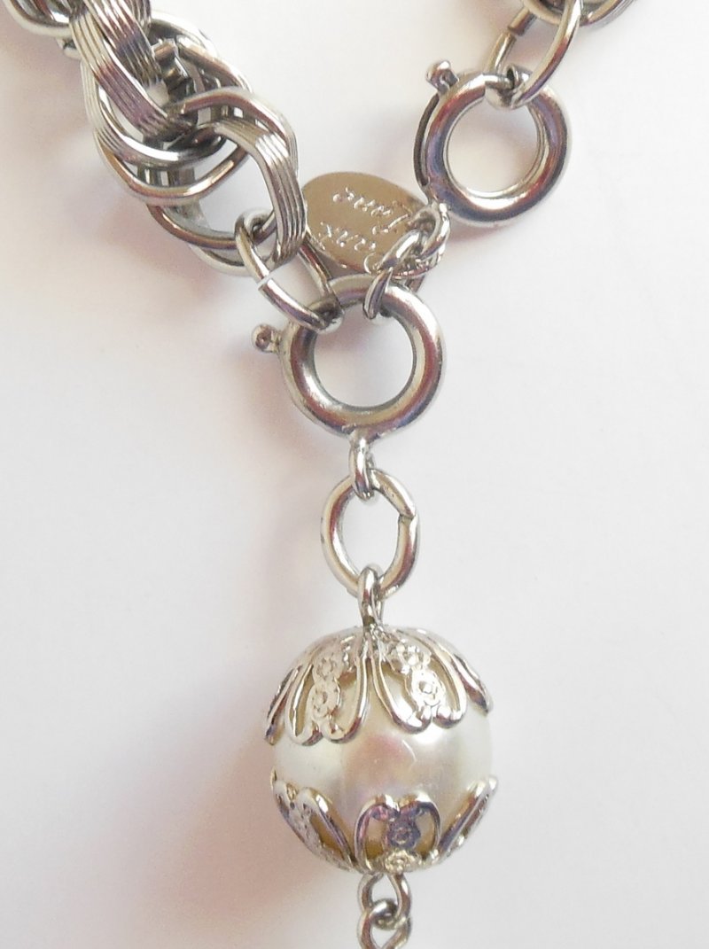 Image 4 of Heavy Park Lane Silver Necklace Intertwined Link Rope Chain Encapsulated Pearls