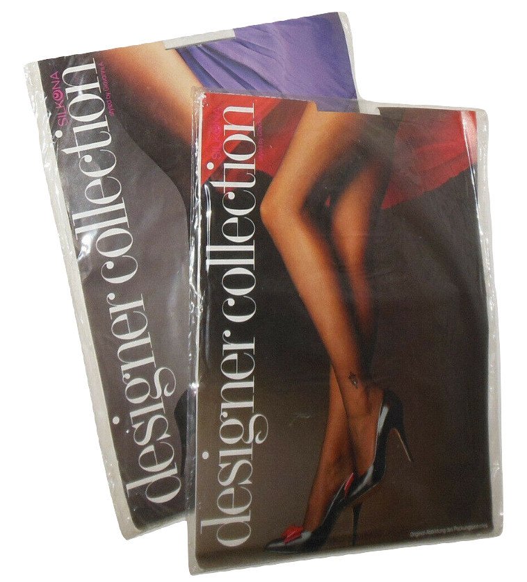Silkona Giovanni Germany Pantyhose S 36 - 40 Charcoal Gray Embroidered 22 Denier