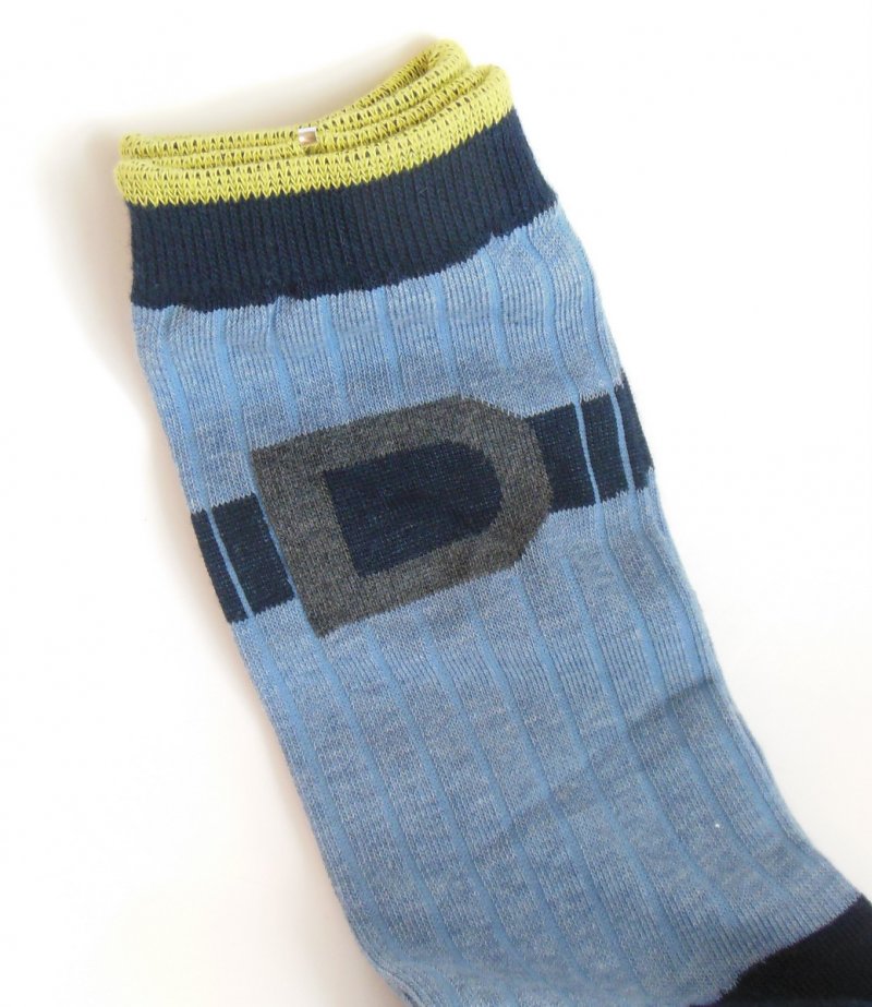 Image 1 of DKNY Donna Karan Calf Length Socks Sz 9 to 11 Blue Green Signature Gray D Logo