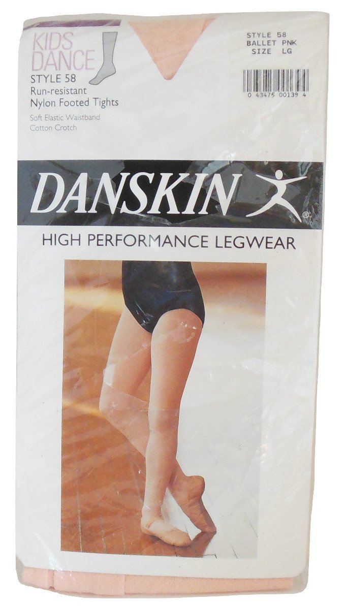 Danskin Kids Dance Tights Footed L Ballet Pink Elastic Waist Cotton Crotch