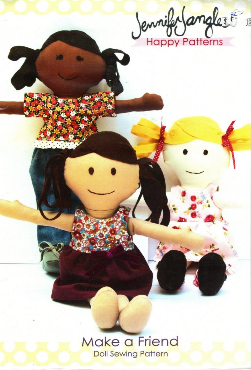 Jennifer Jangles Happy Patterns Make a Friend Soft Doll w/ Dress Sewing Pattern
