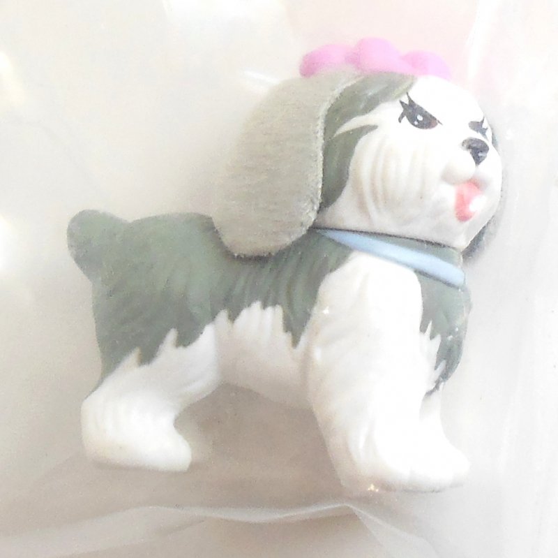 Littlest Pet Shop Dog Garden Pet by Kenner Floppy Felt Ears Gray White Pink Bow