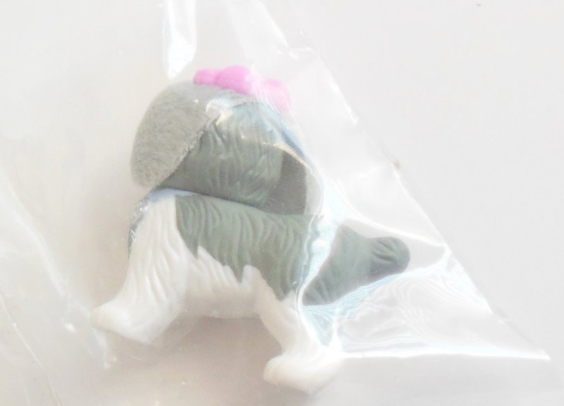 Image 1 of Littlest Pet Shop Dog Garden Pet by Kenner Floppy Felt Ears Gray White Pink Bow