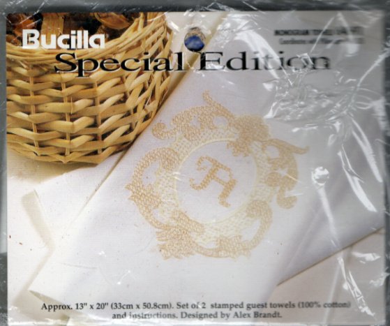 Vintage Bucilla Special Edition Stamped Monogram Guest Towel Set Cross Stitch