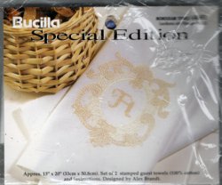 Vintage Bucilla Special Edition Stamped Monogram Guest Towel Set Cross Stitch