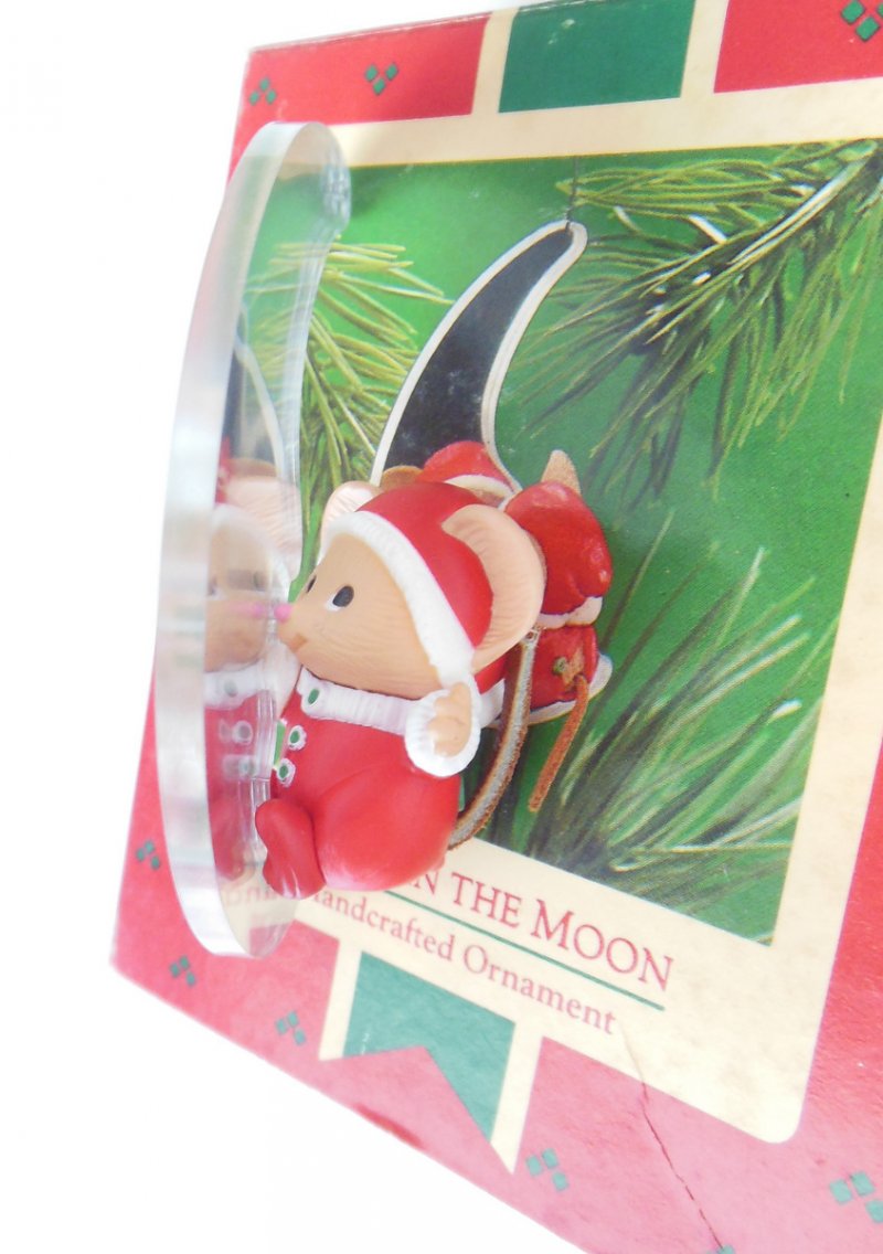 Image 1 of Hallmark Mouse in the Moon Christmas Tree Ornament QX4166 1986 Vintage