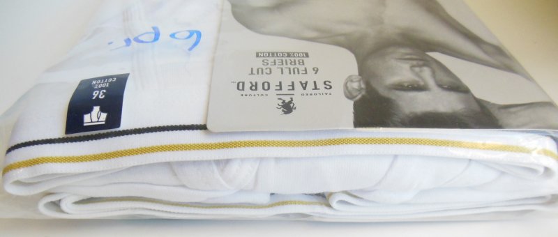 Image 4 of Men's All Cotton Full Cut Briefs Underwear Gold Blue Lines by Stafford 36 Large