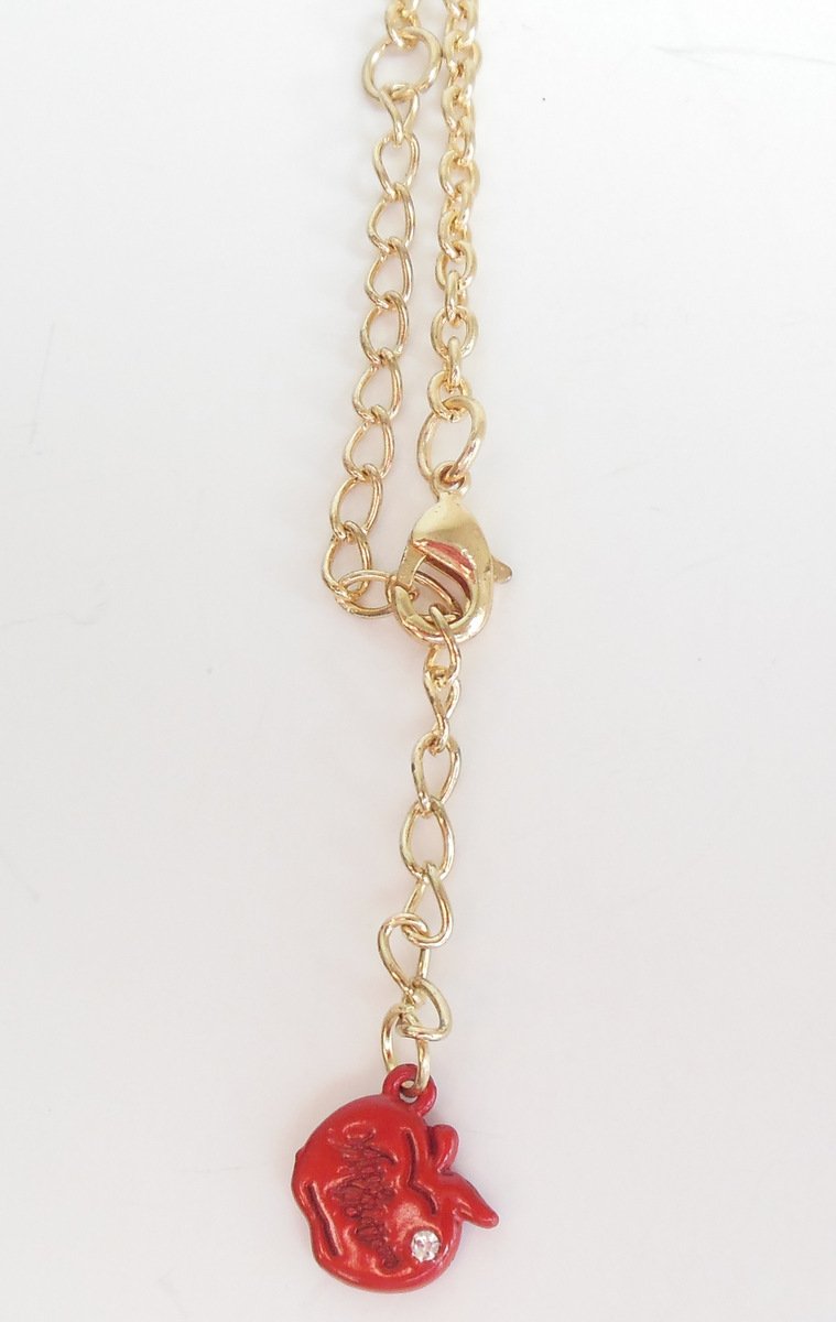 Image 3 of Apple Bottoms Gold Necklace Round Pendant Women's Costume Jewelry Red Hang Tag