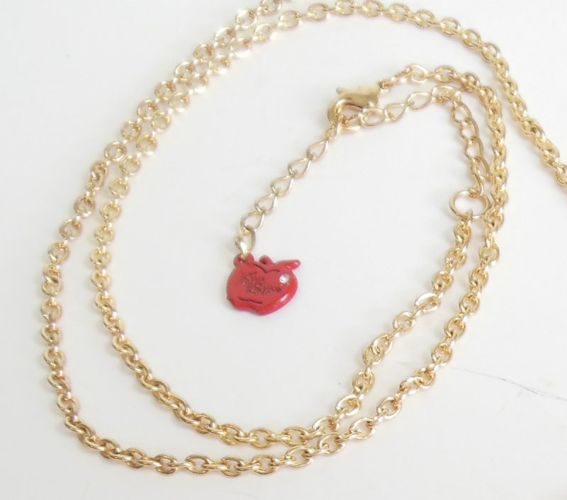 Image 2 of Apple Bottoms Gold Necklace Round Pendant Women's Costume Jewelry Red Hang Tag