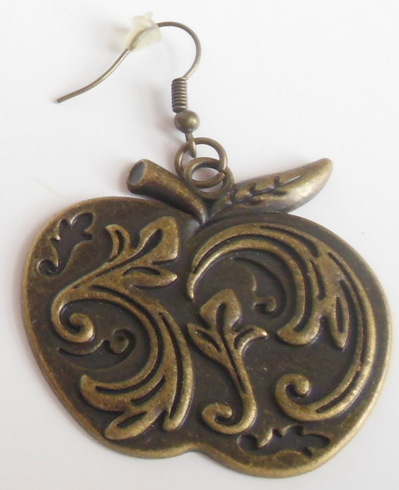 Image 1 of Apple Bottoms Pair of Earrings Dark Brass Like Metal Fish Hook Costume Jewelry