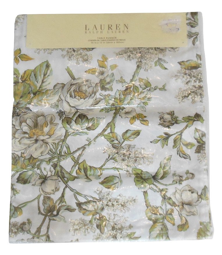 Ralph Lauren Table Runner 15 x 72 Grace Floral Large Print Gold Green White Blue
