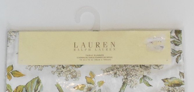 Image 2 of Ralph Lauren Table Runner 15 x 72 Grace Floral Large Print Gold Green White Blue