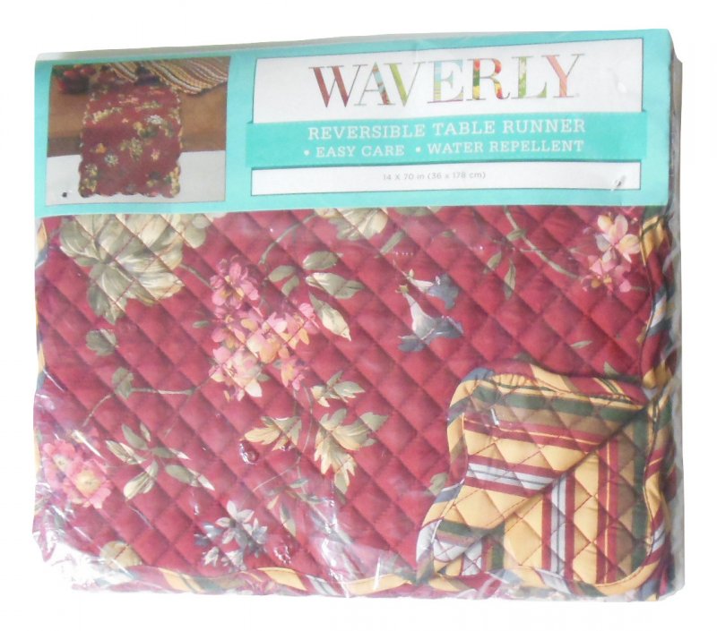 Waverly Quilted Reversible Table Runner Napoli Quilt Pattern Floral Striped