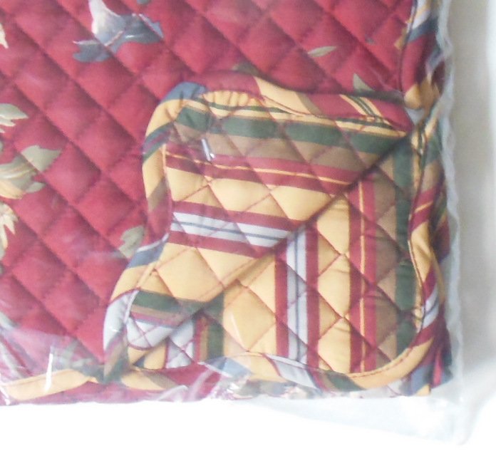 Image 1 of Waverly Quilted Reversible Table Runner Napoli Quilt Pattern Floral Striped