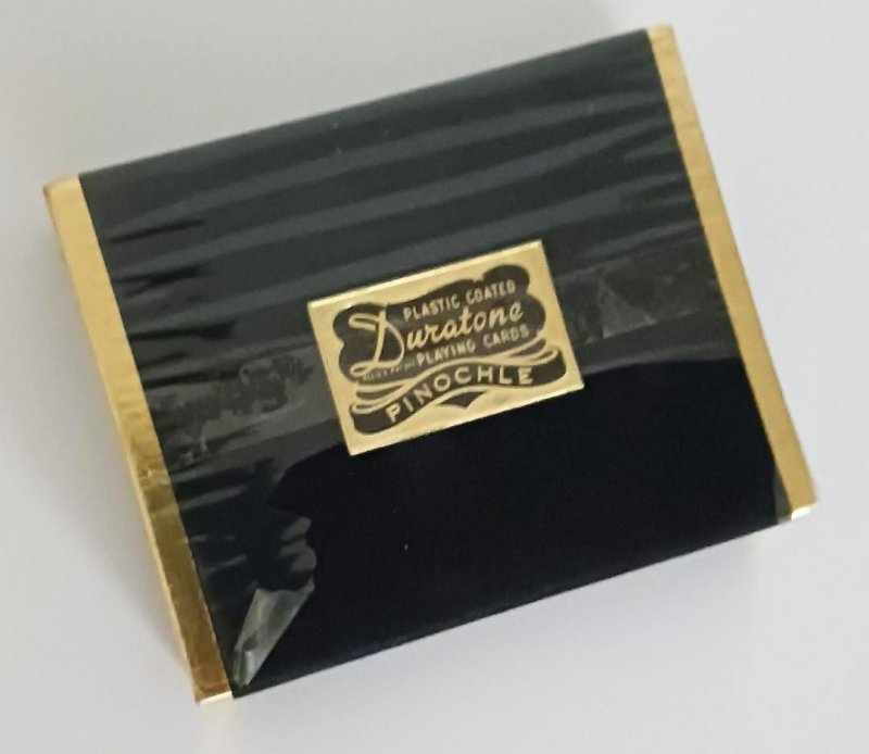 Image 1 of Pinochle Duratone Plastic Coated Set 2 Decks Playing Cards Vintage Mountains