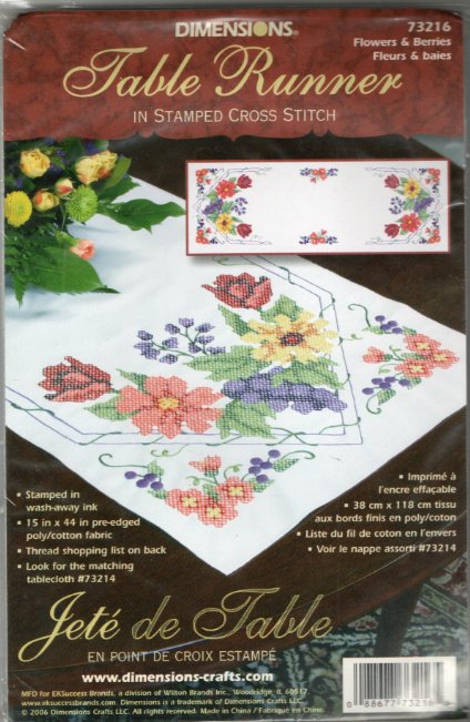 Dimensions Stamped Cross Stitch Table Runner Flowers & Berries 73216 Poly Cotton