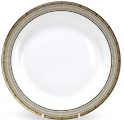 Mikasa Retired Cambride 12 Chop Plate Y0501 Gold Gray Bands Over Glossy White
