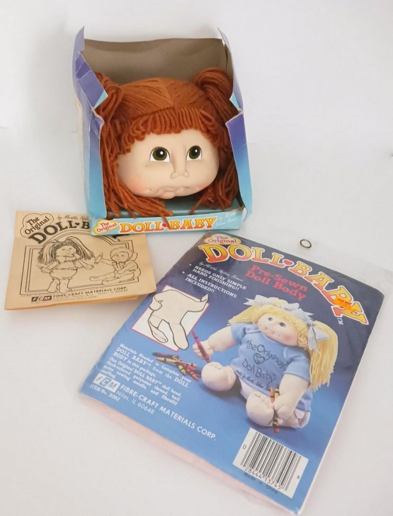 The Original Cabbage Baby Doll Head Pony Tails Pre-Sewn Doll Body Vintage 1984