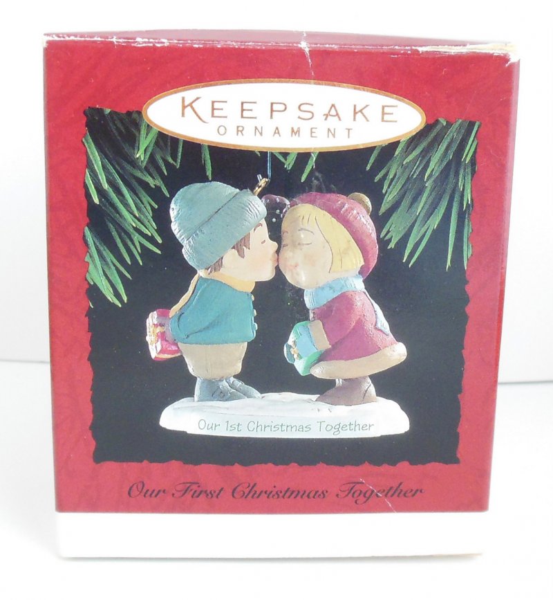 Image 1 of Hallmark Christmas Ornament Our First Christmas Together Boy Girl Kissing QX5643