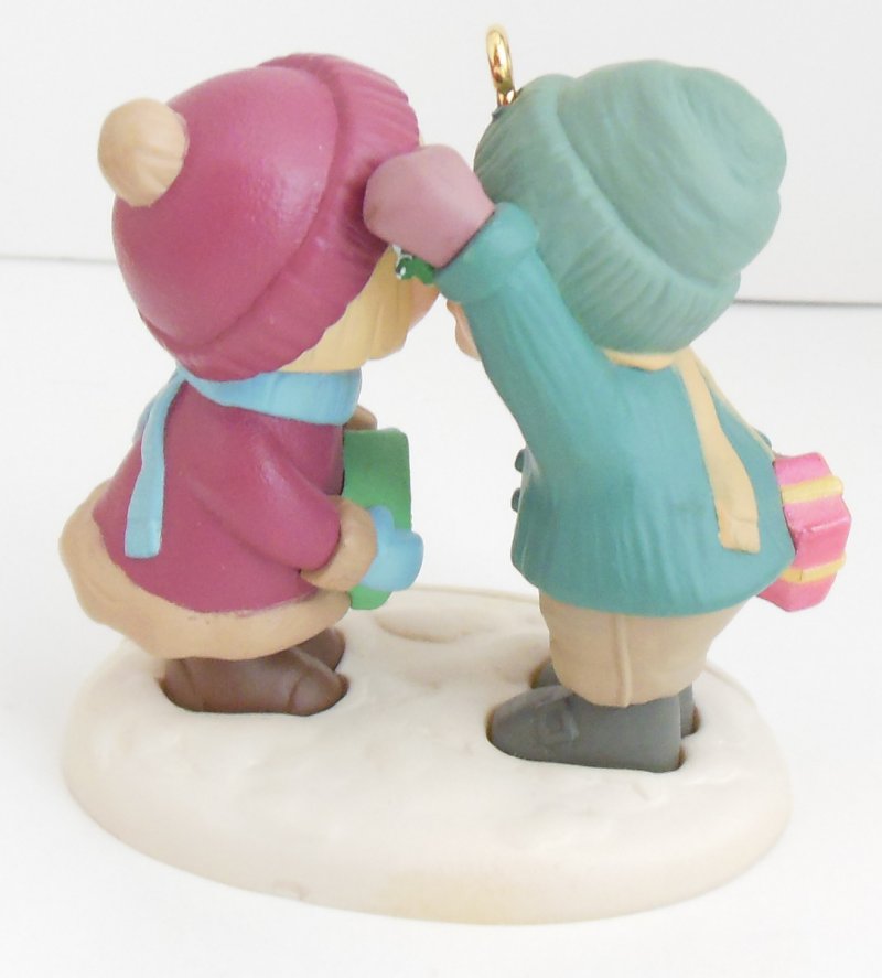 Image 3 of Hallmark Christmas Ornament Our First Christmas Together Boy Girl Kissing QX5643