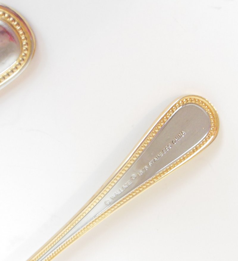 Image 1 of Wallace 18/8 Stainless Steel Soup Sugar Shell Spoon Regal Pearl Gold Bead Accent