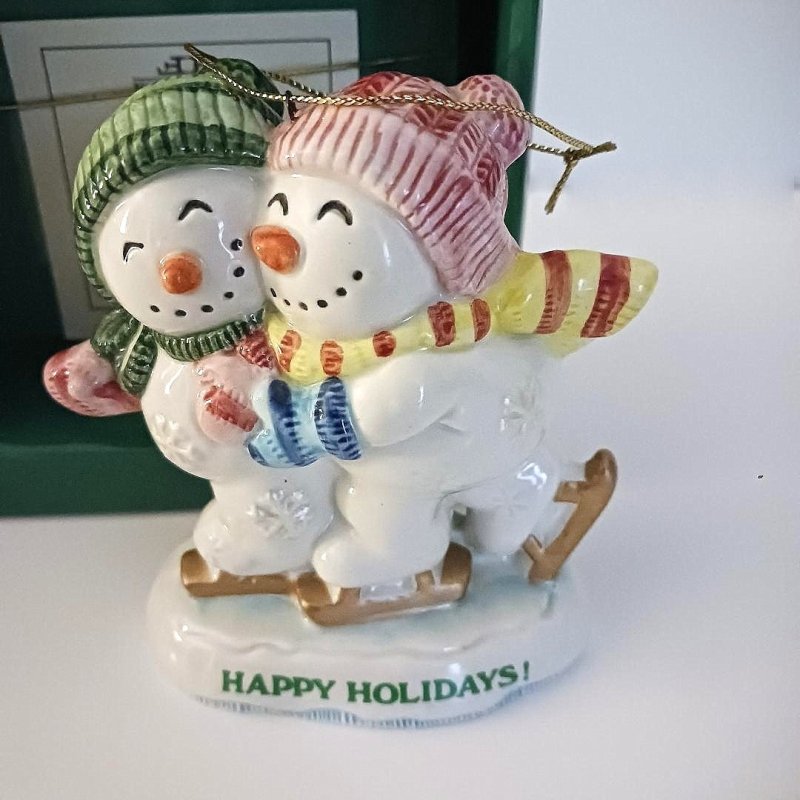 Fitz and Floyd Christmas Ornament Frosty the Snowman Happy Holidays Him and Her