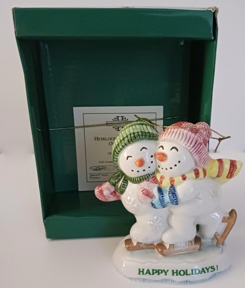Image 1 of Fitz and Floyd Christmas Ornament Frosty the Snowman Happy Holidays Him and Her