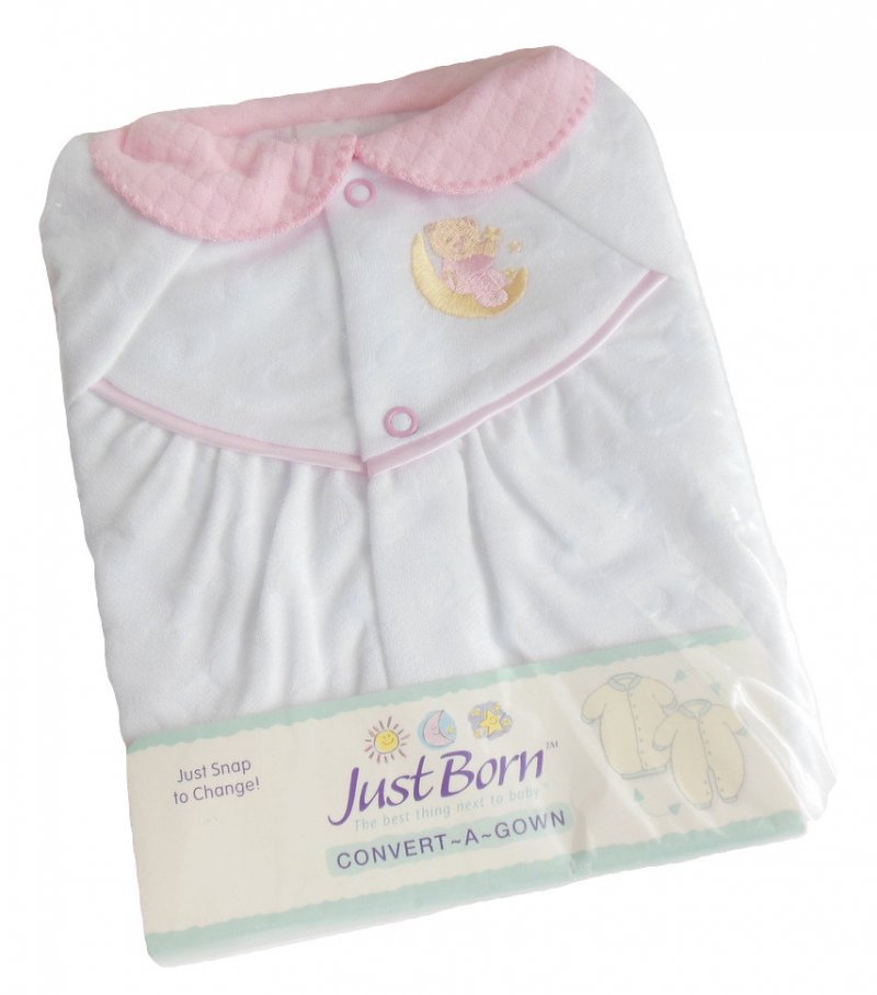 Just Born Convert a Gown Converter 0 to 3 Mos Baby Girl Infant Soft Pink White