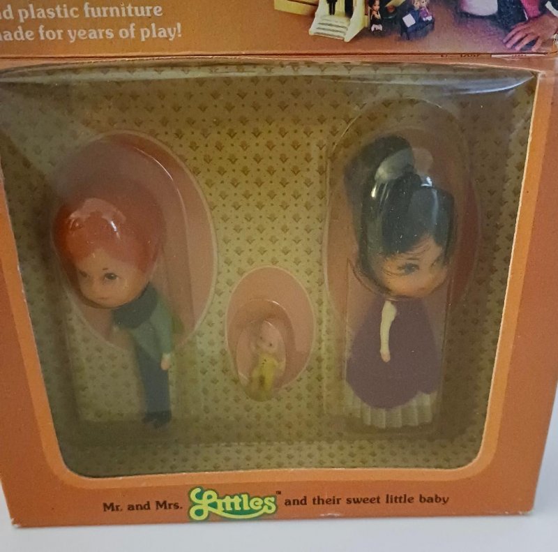 Image 1 of Vintage Tiny Dolls The Littles Mr. and Mrs. Littles and Their Sweet Little Baby