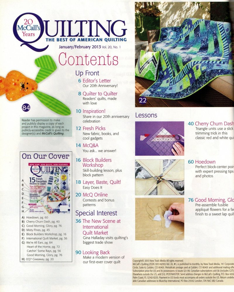 Image 1 of McCall's Quilting Magazine Celebrating 20 Years New Quilts New Features Jan 2013