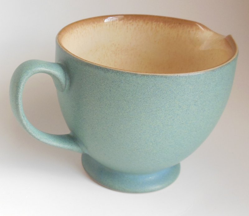 Image 2 of Denby Teal Blue Creamer Luxor Pattern with Tan Speckled Interior Retired 2001