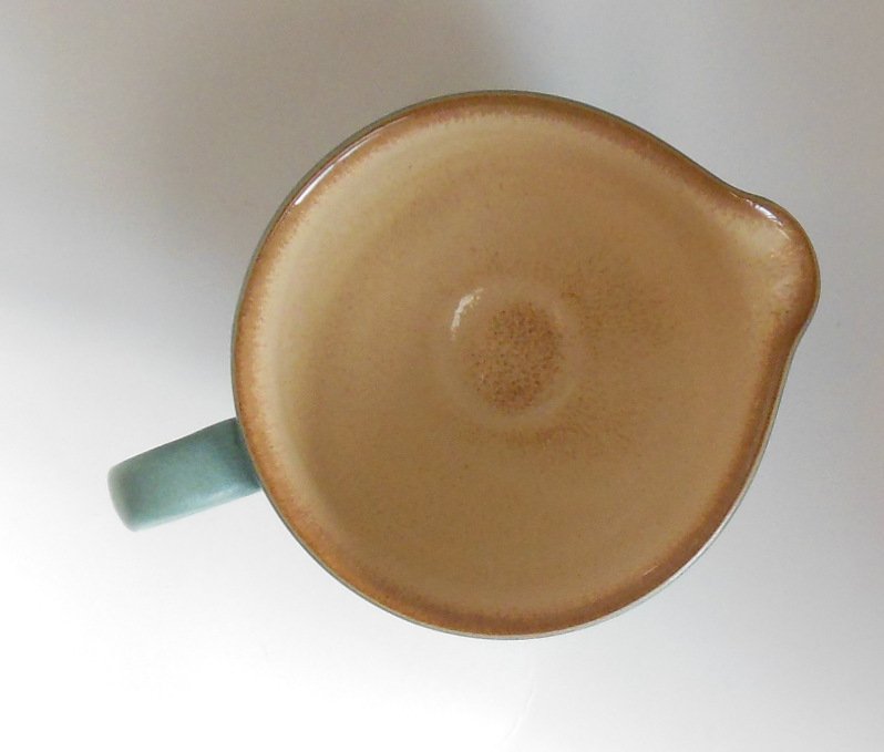 Image 3 of Denby Teal Blue Creamer Luxor Pattern with Tan Speckled Interior Retired 2001