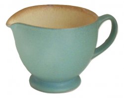 Denby Teal Blue Creamer Luxor Pattern with Tan Speckled Interior Retired 2001