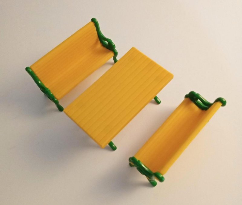 Image 0 of The Littles Dollhouse Furniture Picnic Table w/ Bench Set Vintage 1981 Yellow