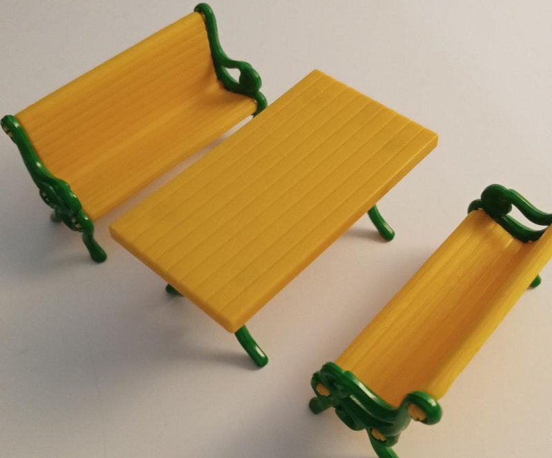Image 1 of The Littles Dollhouse Furniture Picnic Table w/ Bench Set Vintage 1981 Yellow