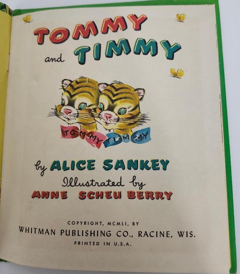 Image 1 of Tommy and Timmy Vintage Childrens Book Lion and Cubs Flocked Tell a Tale Book