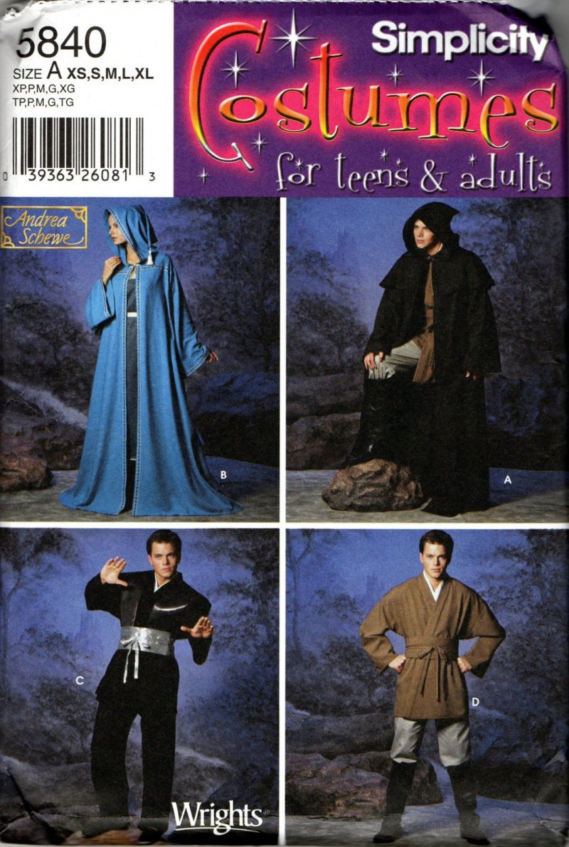 Adults Teens Costume Craft Sewing Pattern 5840 Simplicity XS - XL Andrea Schewe