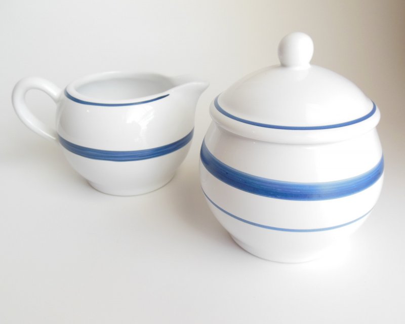 Image 0 of Nautica Sugar Bowl with Lid Creamer Set Navy Blue Pattern Striped Band 