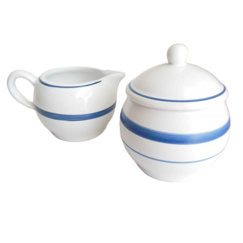 Nautica Sugar Bowl with Lid Creamer Set Navy Blue Pattern Striped Band 