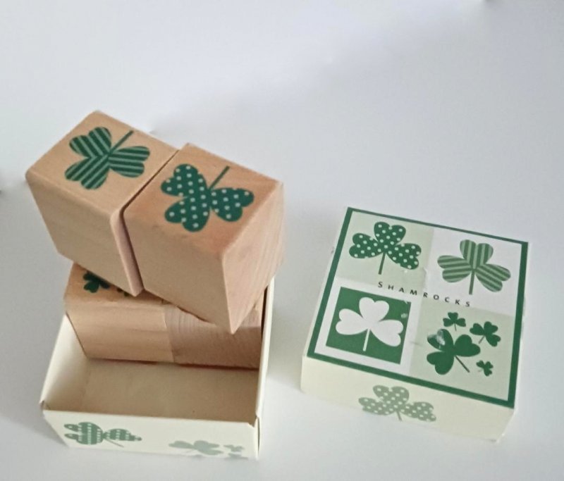 Ultra Rare Vintage Shamrock Clover Leaf Rubber Stamps in Woodblock Paper Crafts