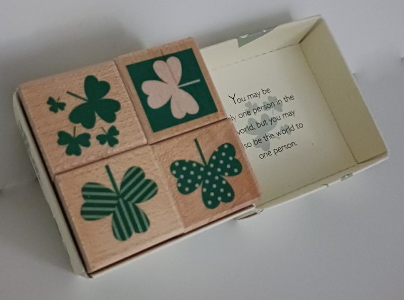 Image 1 of Ultra Rare Vintage Shamrock Clover Leaf Rubber Stamps in Woodblock Paper Crafts