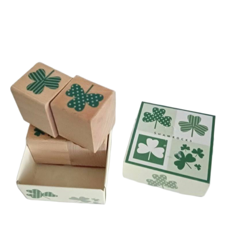Ultra Rare Vintage Shamrock Clover Leaf Rubber Stamps in Woodblock Paper Crafts